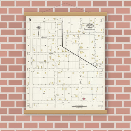 Old map wall art mockup — magnetic wood frame on brick wall — Sanborn Fire Insurance Map from Apopka, Orange County, Florida (1924), Sheet #0003
