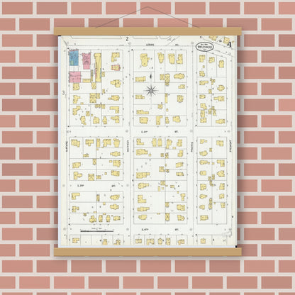 Old map wall art mockup — magnetic wood frame on brick wall — Sanborn Fire Insurance Map from Belvidere, Boone County, Illinois (1904), Sheet #0004