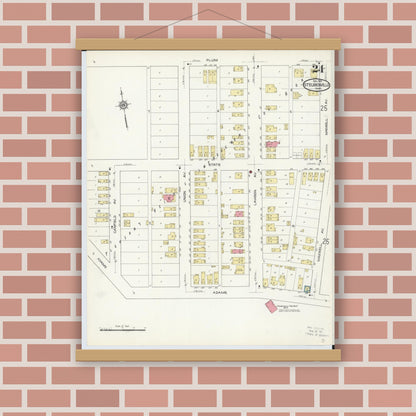 Old map wall art mockup — magnetic wood frame on brick wall — Sanborn Fire Insurance Map from Steubenville, Jefferson County, Ohio (1913), Sheet #0024