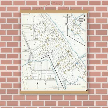 Old map wall art mockup — magnetic wood frame on brick wall — Sanborn Fire Insurance Map from Melbourne, Brevard County, Florida (1920), Sheet #0003