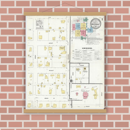 Old map wall art mockup — magnetic wood frame on brick wall — Sanborn Fire Insurance Map from Whitewright, Grayson County, Texas (1911) - Complete Map Set