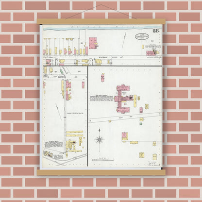 Old map wall art mockup — magnetic wood frame on brick wall — Sanborn Fire Insurance Map from Chillicothe, Ross County, Ohio (1900), Sheet #0028