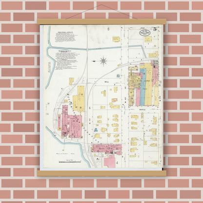 Old map wall art mockup — magnetic wood frame on brick wall — Sanborn Fire Insurance Map from Holland, Ottawa County, Michigan (1908), Sheet #0005