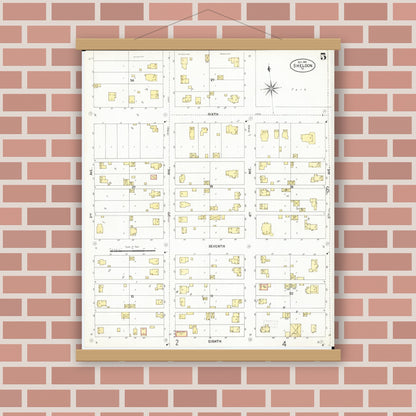 Old map wall art mockup — magnetic wood frame on brick wall — Sanborn Fire Insurance Map from Sheldon, O'Brien County, Iowa (1901), Sheet #0005