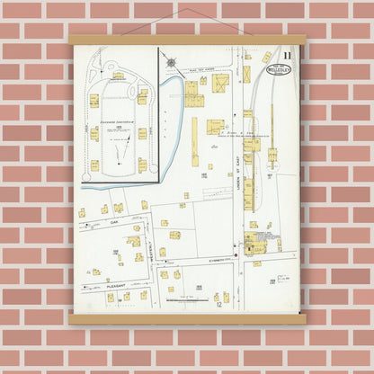 Old map wall art mockup — magnetic wood frame on brick wall — Sanborn Fire Insurance Map from Wellesley, Norfolk County, Massachusetts (1919), Sheet #0011