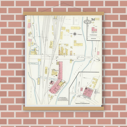 Old map wall art mockup — magnetic wood frame on brick wall — Sanborn Fire Insurance Map from Appleton, Outagamie County, Wisconsin (1911), Sheet #0034