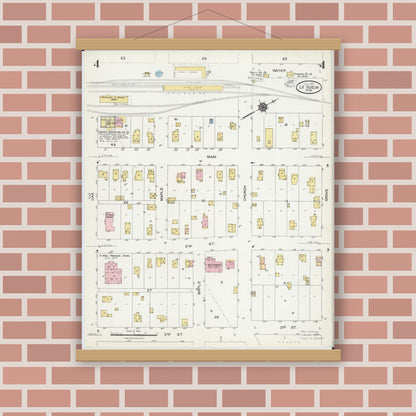 Old map wall art mockup — magnetic wood frame on brick wall — Sanborn Fire Insurance Map from Le Sueur, Le Sueur County, Minnesota (1924), Sheet #0004