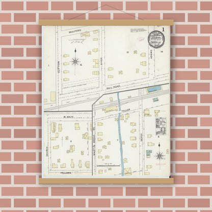 Old map wall art mockup — magnetic wood frame on brick wall — Sanborn Fire Insurance Map from Unadilla, Otsego County, New York (1891) - Complete Map Set