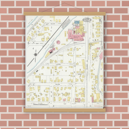 Old map wall art mockup — magnetic wood frame on brick wall — Sanborn Fire Insurance Map from Hoosick Falls, Rensselaer County, New York (1910) - Complete Map Set