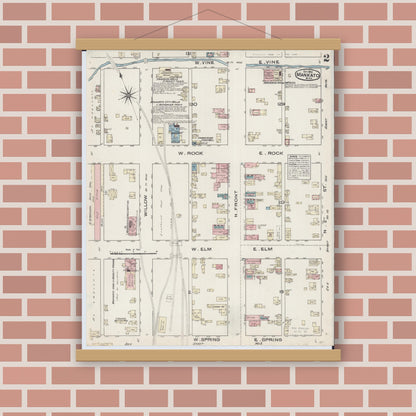 Old map wall art mockup — magnetic wood frame on brick wall — Sanborn Fire Insurance Map from Mankato, Blue Earth County, Minnesota (1884), Sheet #0002