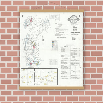 Old map wall art mockup — magnetic wood frame on brick wall — Sanborn Fire Insurance Map from Westport Township, Bristol County, Massachusetts (1933) - Complete Map Set