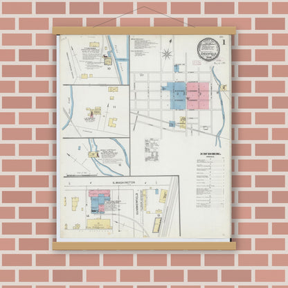 Old map wall art mockup — magnetic wood frame on brick wall — Sanborn Fire Insurance Map from Greenfield, Highland County, Ohio (1893) - Complete Map Set