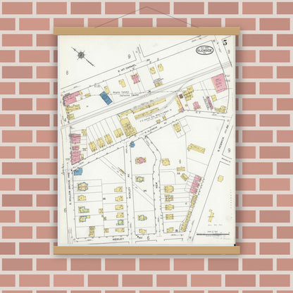 Old map wall art mockup — magnetic wood frame on brick wall — Sanborn Fire Insurance Map from Glenside, Montgomery County, Pennsylvania (1920), Sheet #0005