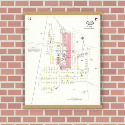 Old map wall art mockup — magnetic wood frame on brick wall — Sanborn Fire Insurance Map from Lexington, Davidson County, North Carolina (1923), Sheet #0017