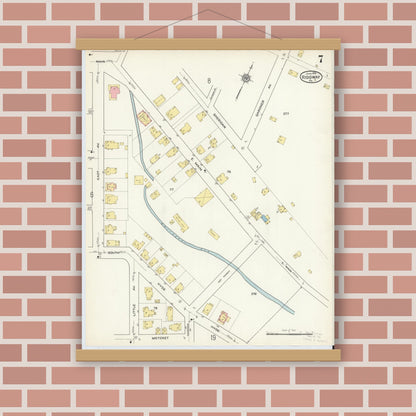 Old map wall art mockup — magnetic wood frame on brick wall — Sanborn Fire Insurance Map from Ridgway, Elk County, Pennsylvania (1915), Sheet #0007