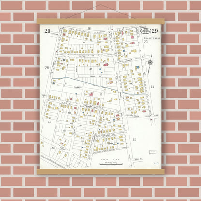 Old map wall art mockup — magnetic wood frame on brick wall — Sanborn Fire Insurance Map from Oneida, Madison County, New York (1923), Sheet #0029