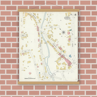 Old map wall art mockup — magnetic wood frame on brick wall — Sanborn Fire Insurance Map from Ossining, Westchester County, New York (1903), Sheet #0006