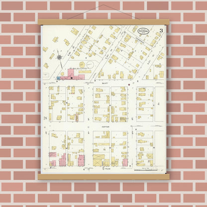 Old map wall art mockup — magnetic wood frame on brick wall — Sanborn Fire Insurance Map from Red Wing, Goodhue County, Minnesota (1910), Sheet #0003