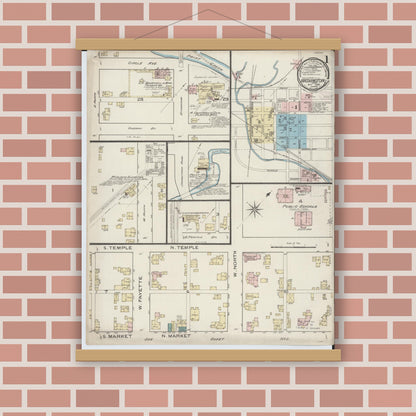 Old map wall art mockup — magnetic wood frame on brick wall — Sanborn Fire Insurance Map from Washington Court House, Fayette County, Ohio (1886) - Complete Map Set