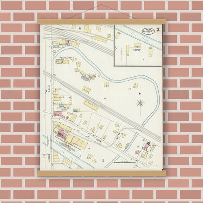 Old map wall art mockup — magnetic wood frame on brick wall — Sanborn Fire Insurance Map from Fairport, Monroe County, New York (1898), Sheet #0003