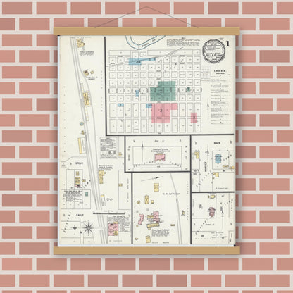 Old map wall art mockup — magnetic wood frame on brick wall — Sanborn Fire Insurance Map from Belle Plaine, Scott County, Minnesota (1900), Sheet #0001