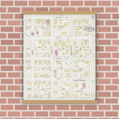 Old map wall art mockup — magnetic wood frame on brick wall — Sanborn Fire Insurance Map from Beardstown, Cass County, Illinois (1894), Sheet #0007
