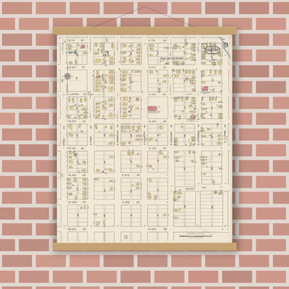 Old map wall art mockup — magnetic wood frame on brick wall — Sanborn Fire Insurance Map from Sanford, Seminole County, Florida (1922), Sheet #0009