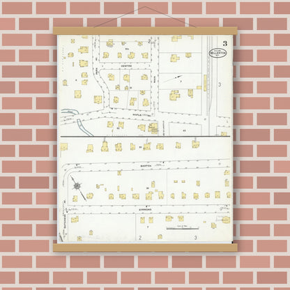 Old map wall art mockup — magnetic wood frame on brick wall — Sanborn Fire Insurance Map from Millerton, Dutchess County, New York (1910), Sheet #0003