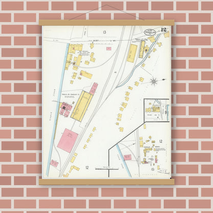Old map wall art mockup — magnetic wood frame on brick wall — Sanborn Fire Insurance Map from Franklin, Venango County, Pennsylvania (1901), Sheet #0012
