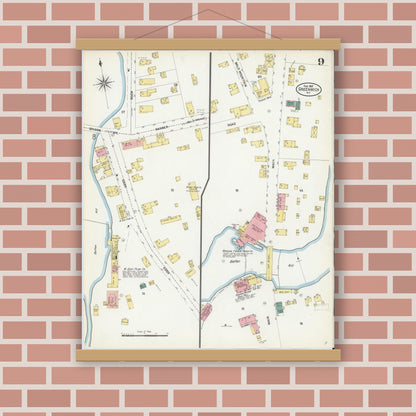 Old map wall art mockup — magnetic wood frame on brick wall — Sanborn Fire Insurance Map from Greenwich, Washington County, New York (1907), Sheet #0009
