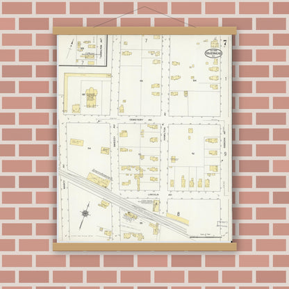 Old map wall art mockup — magnetic wood frame on brick wall — Sanborn Fire Insurance Map from Riverhead, Suffolk County, New York (1909), Sheet #0007
