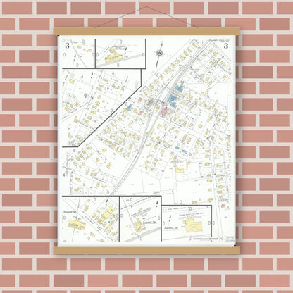 Old map wall art mockup — magnetic wood frame on brick wall — Sanborn Fire Insurance Map from Columbus Grove, Putnam County, Ohio (1951), Sheet #0003