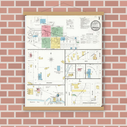 Old map wall art mockup — magnetic wood frame on brick wall — Sanborn Fire Insurance Map from Anamosa, Jones County, Iowa (1899) â€” Complete Set