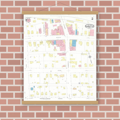 Old map wall art mockup — magnetic wood frame on brick wall — Sanborn Fire Insurance Map from Strawberry Point, Clayton County, Iowa (1931), Sheet #0002