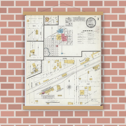 Old map wall art mockup — magnetic wood frame on brick wall — Sanborn Fire Insurance Map from Madelia, Watonwan County, Minnesota (1900) - Complete Map Set