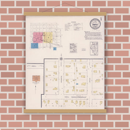 Old map wall art mockup — magnetic wood frame on brick wall — Sanborn Fire Insurance Map from Tampico, Whiteside County, Illinois (1921) - Complete Map Set