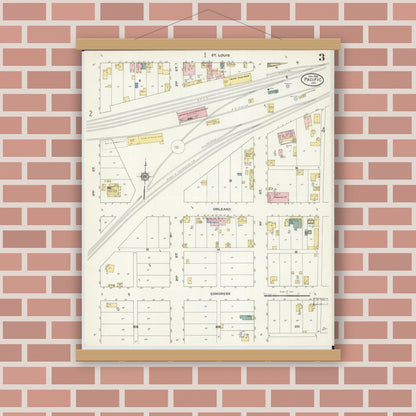 Old map wall art mockup — magnetic wood frame on brick wall — Sanborn Fire Insurance Map from Pacific, Franklin County, Missouri (1909), Sheet #0003