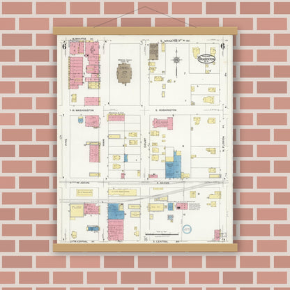 Old map wall art mockup — magnetic wood frame on brick wall — Sanborn Fire Insurance Map from Bradentown, Manatee County, Florida (1926), Sheet #0006