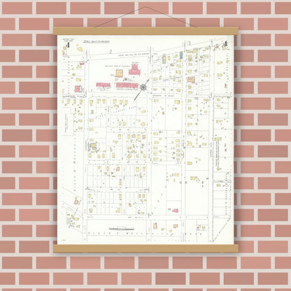 Old map wall art mockup — magnetic wood frame on brick wall — Sanborn Fire Insurance Map from Dayton, Liberty County, Texas (1943), Sheet #0004