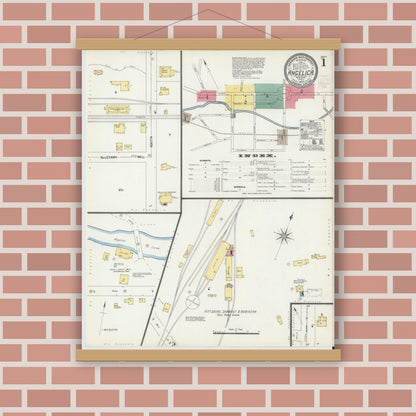 Old map wall art mockup — magnetic wood frame on brick wall — Sanborn Fire Insurance Map from Angelica, Allegany County, New York (1903) - Complete Map Set