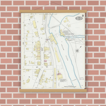 Old map wall art mockup — magnetic wood frame on brick wall — Sanborn Fire Insurance Map from Necedah, Juneau County, Wisconsin (1891), Sheet #0003