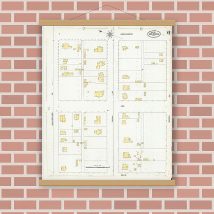 Old map wall art mockup — magnetic wood frame on brick wall — Sanborn Fire Insurance Map from San Angelo, Tom Green County, Texas (1904), Sheet #0006