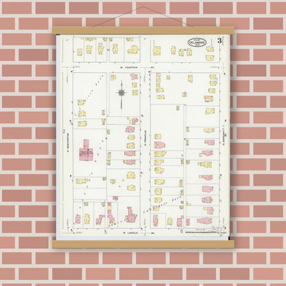 Old map wall art mockup — magnetic wood frame on brick wall — Sanborn Fire Insurance Map from Delaware, Delaware County, Ohio (1911), Sheet #0003