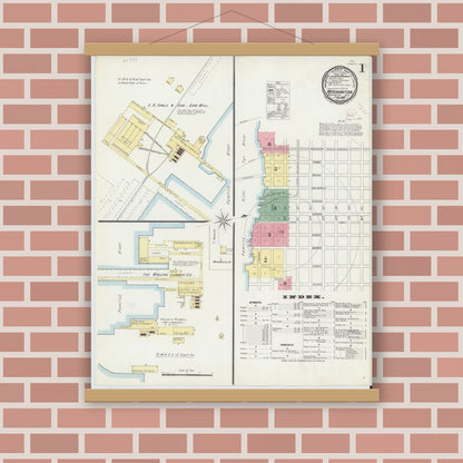 Old map wall art mockup — magnetic wood frame on brick wall — Sanborn Fire Insurance Map from Washington, Beaufort County, North Carolina (1896) - Complete Map Set