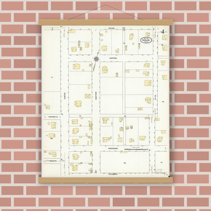 Old map wall art mockup — magnetic wood frame on brick wall — Sanborn Fire Insurance Map from Seguin, Guadalupe County, Texas (1912), Sheet #0004