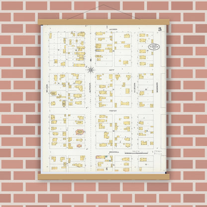 Old map wall art mockup — magnetic wood frame on brick wall — Sanborn Fire Insurance Map from Tomah, Monroe County, Wisconsin (1904), Sheet #0003