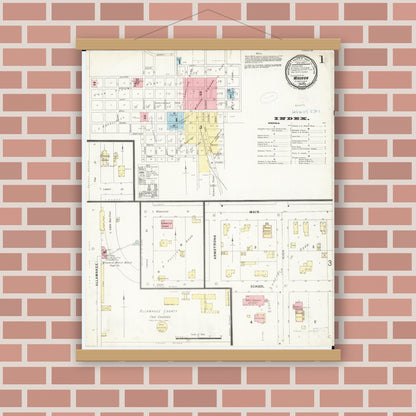 Old map wall art mockup — magnetic wood frame on brick wall — Sanborn Fire Insurance Map from Waukon, Allamakee County, Iowa (1897) â€” Complete Set