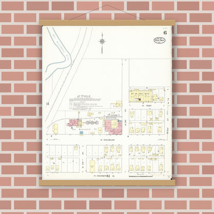 Old map wall art mockup — magnetic wood frame on brick wall — Sanborn Fire Insurance Map from Red Oak, Montgomery County, Iowa (1914), Sheet #0006