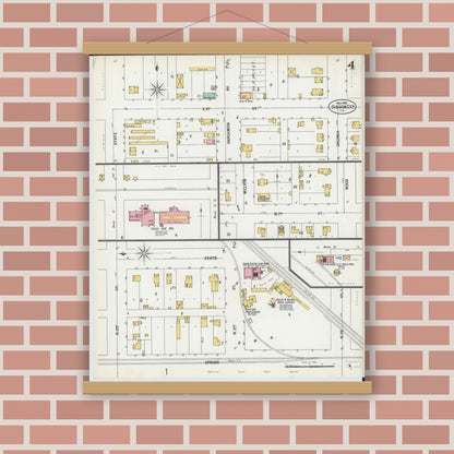 Old map wall art mockup — magnetic wood frame on brick wall — Sanborn Fire Insurance Map from Gibson City, Ford County, Illinois (1900), Sheet #0004