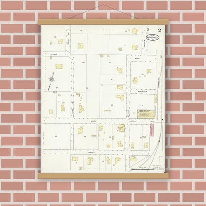 Old map wall art mockup — magnetic wood frame on brick wall — Sanborn Fire Insurance Map from Madisonville, Madison County, Texas (1914), Sheet #0002